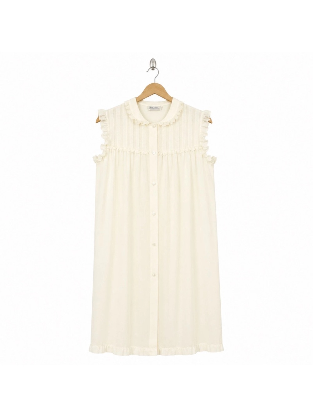Barbizon Nightgown Ivory Ruffle Pintuck Sleeveless Button Front Lingerie